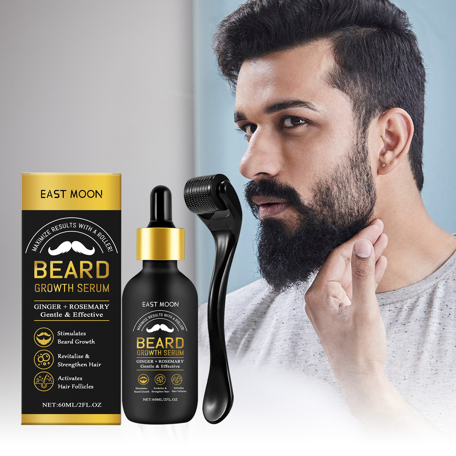 Men'S Grooming Tonic - Minyak Perawatan Penebal Jenggot dengan Roller